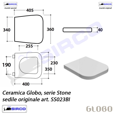 Sedile originale chiusura rallentata per wc STONE 45.36 Ceramica Globo SS026BI 