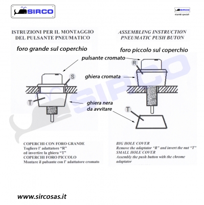 Pulsante CROMATO pneumatico universale per ca VARIANTI EOS Batterie Sirco  sas Arredo Bagno Biella Piemonte