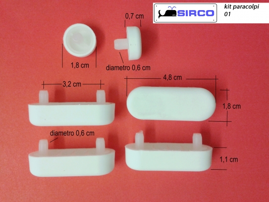 Kit 6 pezzi paracolpi PAR010 con chiodino bianchi in gomma per